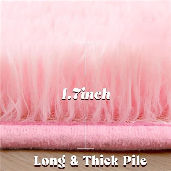 Pink Round Rug 5x5Feet Fluffy Soft Area Rugs for Kids Girls Room Princess Castle - Picture 2 of 6